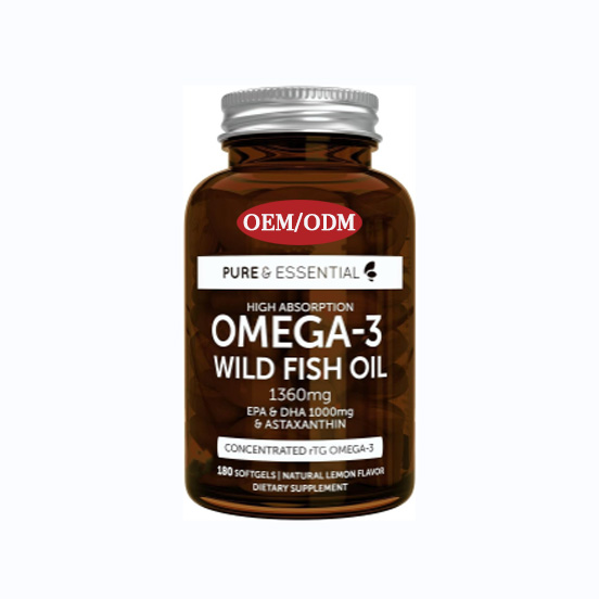 OEM source Factory prend en charge la personnalisation de l'huile de poisson sauvage omega3 pure et essentielle hautement absorbante EPA DHA et Arôme Citron astaxanthine